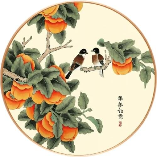 Needlework,Printed Cross stitch,Sets For Embroidery kit Cross-Stitching Silk Or Cotton Threads Persimmon and Birds