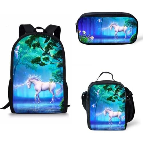 Cartoon Unicorn Printing Girls Backpack Women Book Bag for Kids 3pcs/set School Backpack Children Primary Satchel Custom