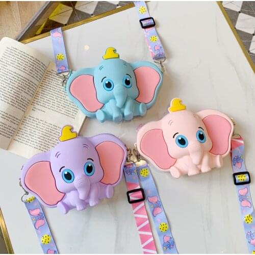 Disney Dumbo Kawaii Silicone Coin Purse Cartoon Kawaii Anime Figure Shoulder Bag Personality Children School Supplies Mini Gifts