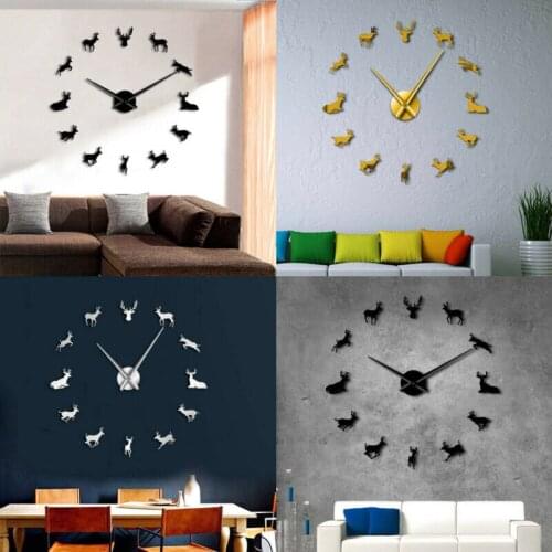Modern Large Wall Clock Home Office Room Decoration DIY Deer Silent Wall Clock