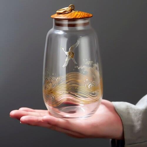 Chinese Style Glass Tea Cans Creative Pure Copper Buckle Sealed Cans Hand-painted Dried Fruit Storage Cans with Solid Wood Lids