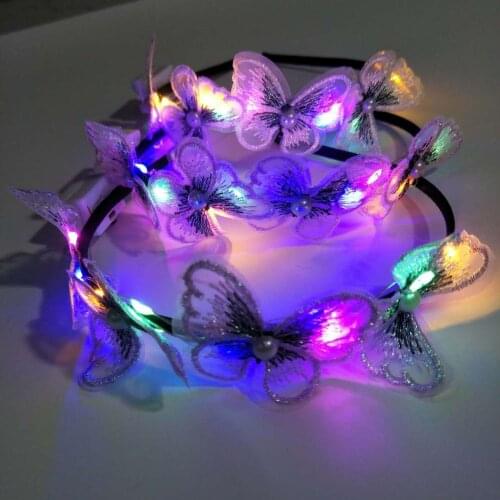 LED glow light women girl butterfly headband hair accessories party birthday hair wear cosplay wreath jewelry headband