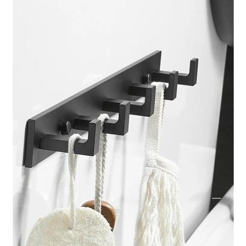 Thickened Space Aluminum Coat Hook Wall-Mounted Towel Hook Black Paint Coat Hook Storage Row Hook Bathroom Hardware Set