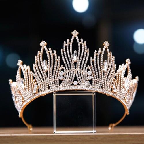 Vintage Gold Rhinestone Tiaras Bride Crowns Headbands for Queen Bridal Headdress Party Diadem Wedding Crown Hair Jewelry