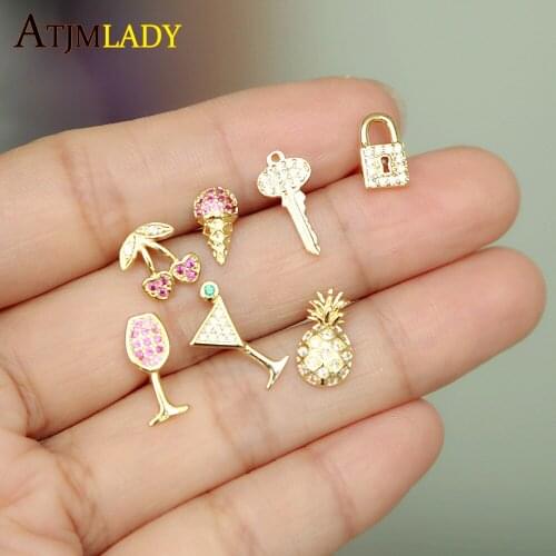 Women fashion jewelry gold silver color cherry ice cream Fruit wine design sweet charm cz earring minimal summer beach jewelry