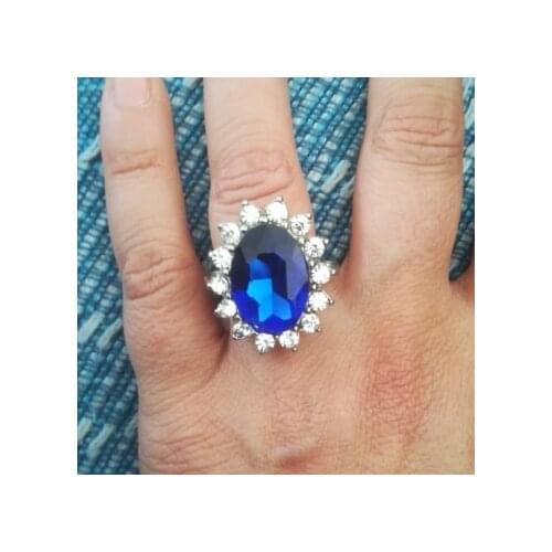 British Kate Princess Diana William Engagement Wedding Ring Big Blue Crystal Cubic Zirconia Fashion Jewelry Lady Women Wholesale