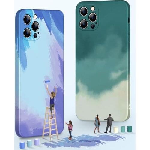 Liquid silicone Watercolor Phone Case For iPhone 12 Pro Max 11 Pro Max X XR XS Max 7 8 Plus SE 2020 Soft TPU Silicone Back Cover