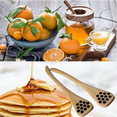 1Pc Wood Honey Dipper Sever Mixing Stick Spoon Honeycomb Heart Pattern Wood Honey Spoon