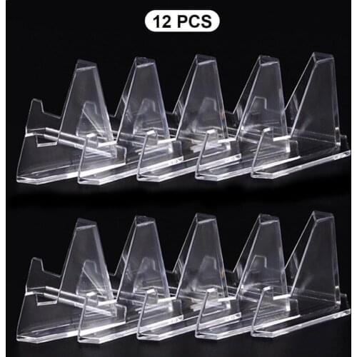 12pcs Acrylic Coin Display Stands Mini Clear Acrylic Easel Stands Coin Display Holder Exhibit Mount Accessories For Room Display