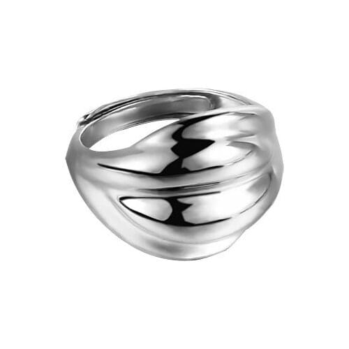 18K Gold Authentic 925 Sterling Silver Jewelry Multi-Rows Layered Irregular Wave ring Long Adjust TLJ1581