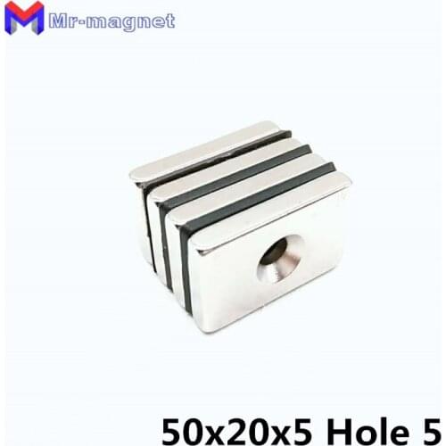 20pcs 50x20x5mm Block Countersunk Magnets Hole 5mm Super Strong Rare Earth Neodymium Magnet 50mm*20mm*5mm