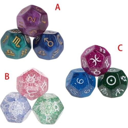 3pcs Multicolor 12 Sided Resin Dice Astrology Tarot Constellation Divination Mysterious Divination Astrology Board Game Fate Div
