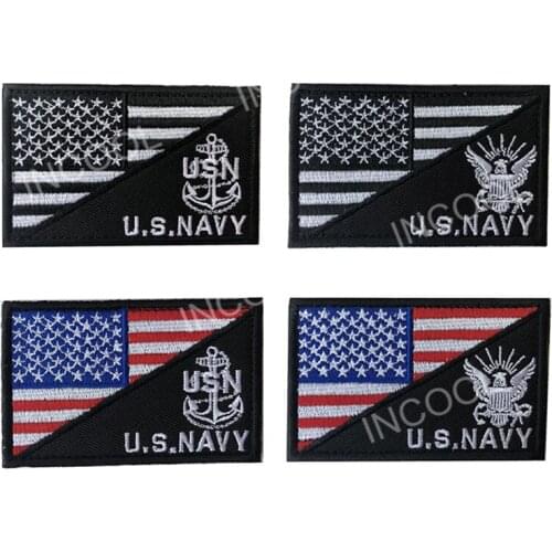 30 PCS US Flag W/ NAVY Embroidery Patch USA American Patch Tactical Emblem Badges Appliques Embroidered Patches Wholesale