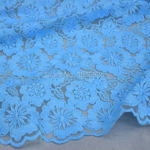 5 yards120CM Width Blue High quality african lace fabric , Organza Mesh floral Embroidered tull lace fabric