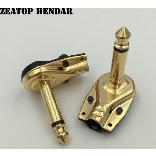 50Pcs Brass 6.35mm 2 Pole Mono Jack Right Angle L Gold plated DIY Audio Plug 6.35 Pancake 1/4 inch for Guitar Phono Connector