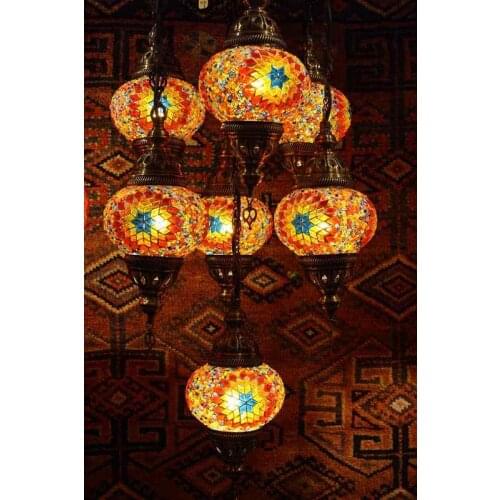 7 Ball Unique Turkish Handmade Mosaic Chandelier, Free Shipping
