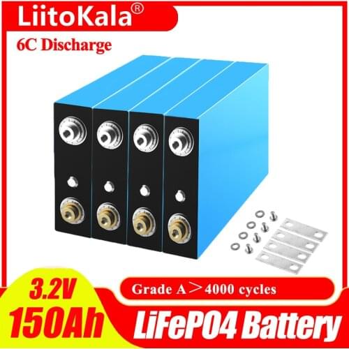 LiitoKala 3.2V 150Ah Lifepo4 Battery super grade A DIY 12V 24V 48V 130ah Rechargeable Battery Pack for RV Solar Storage System