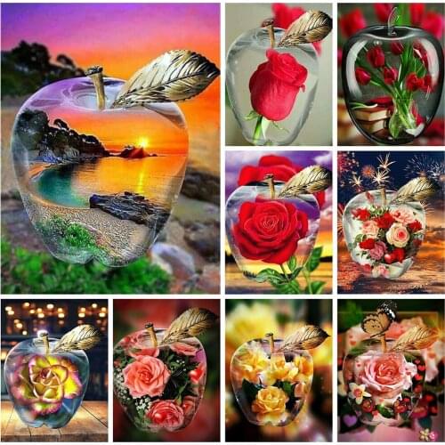 DIY Diamond PaintingLandscape Apple Flower Kit 5D Diamond Embroidery Cross Stitch Pictures Of Rhinestones Mosaic Craft Home Deco