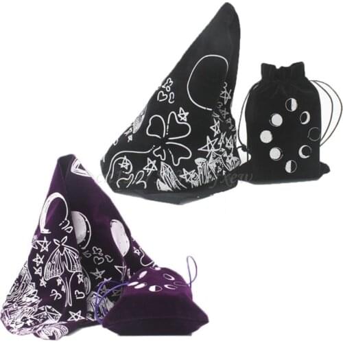 Velvet Tarots Tablecloth with Bag Witch Divination Moon Phases Lover Luna Moth Altar Cloth Board Game Card Pad