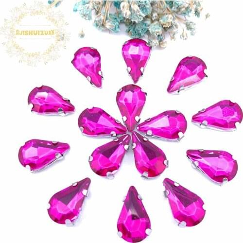 Free shipping! rose Water drop shape Glass Crystal sew on rhinestones with claw Diy Clothing accessories 8*13mm 5*8mm 6*10mm