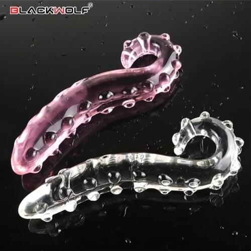 BLACKWOLF Hippocampus Tentacle Glass Dildo Crystal Realistic Dildos Adults Anal Butt Plug Sex Toys for Women G-Spot Masturbator