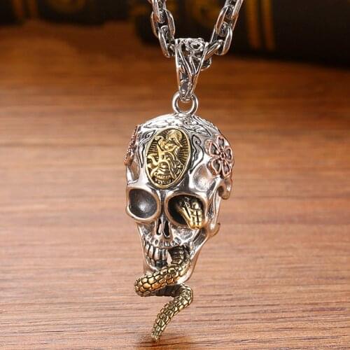 BOCAI 925 sterling silver pendants Goddess of Mercy snake skull pendants