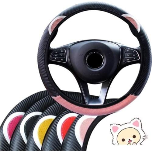 Carbon Fiber Car Steering-Wheel Handle Covers Car Accessories Steering Wheel Cover Universal D Shape Cute Cartoon Cat Ear