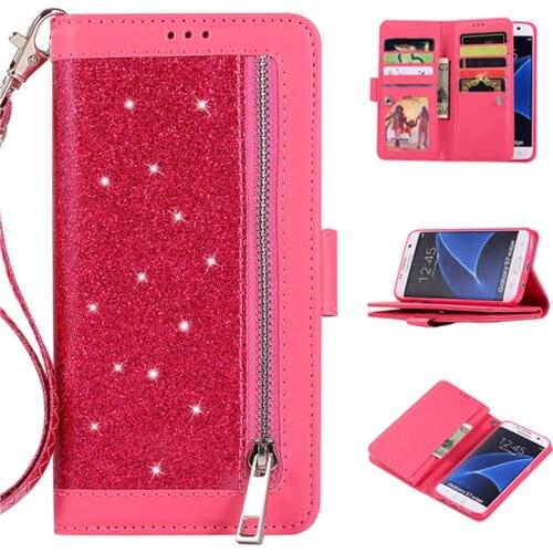 Glitter Zipper Wallet Phone Case For Samsung Note 10 Plus 9 S9 S8 S10 Plus Flip Leather Card Slot Cover For Samsung s7 Edge Case