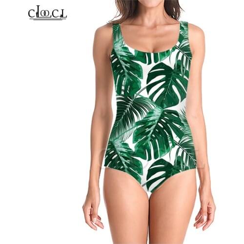 CLOOCL Newest Fashion Green Leaves 3D Print One-piece Swimwear Women Swimming Bathing Suit Sleeveless Sexy Beach Swimsuit
