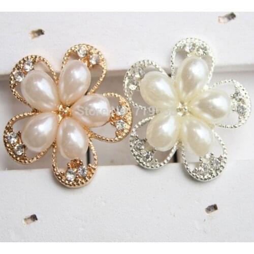 Yundfly 5pcs/lot Metal Decorative Buttons Crystal Pearl Alloy Rhinestone Buttons Diy Flower Center Craft Jewelry Supplies