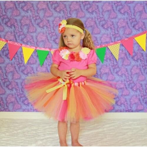 Girls Rainbow Tutu Skirts Baby Tulle Ballet Pettiskirts with Ribbon Bow and Flower Headband Kids Party Tutus Costume Skirt Cloth