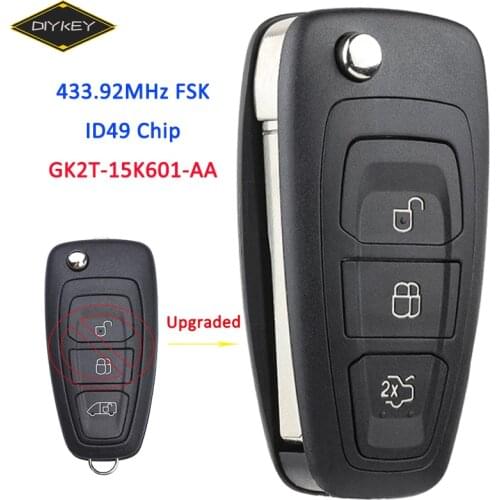 DIYKEY GK2T-15K601-AA for Ford Transit 2016 2017 2018 2019 2020 433MHz ID49 Flip Remote Car Key Fob 3 Button Battery Changeable
