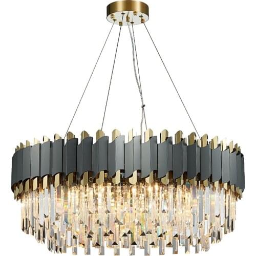 FSS New Modern Crystal Chrome Rectangle Chandelier Lighting For Dining Room Bedroom Round Chandeliers Living Room Light Fixtures
