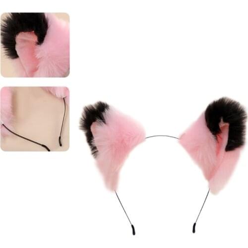 Gradient Color Block Faux Fur Animal Headband Plush Kitten Wolf Ears Hair Hoop Anime Maid Lolita Cosplay Party Headpiece A13 21