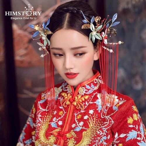 HIMSTORY New Vintage Chinese Hand-wrapped Flower Hair Comb Costume Headdress Classical Wedding Bride Hair Jewelry Accessories