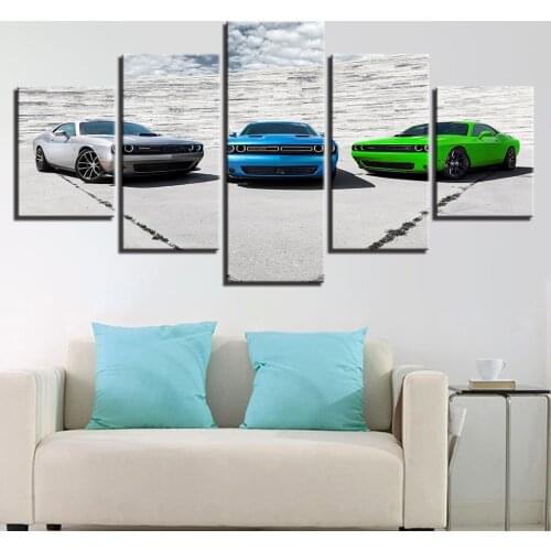 Canvas Paintings Modular Poster HD Printed 5 Pieces White Blue Green Car Landscape Pictures Living Room Wall Art Decor Framework