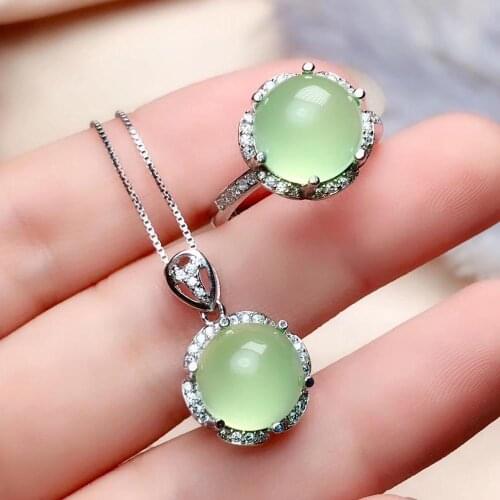 New Arrival Natural Real Prehnite jewelry set Natural Real Prehnite 925 sterling silver 1 Prehnite pendant, 1 Prehnite ring