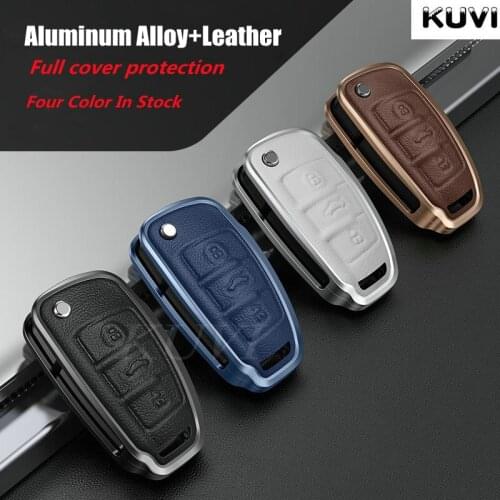 Aluminum Alloy Leather Car Key Cover Protector Case For Audi A3 A4 A5 C5 C6 8L 8P B6 B7 B8 C6 RS3 Q3 Q7 TT 8L 8V S3 keychain