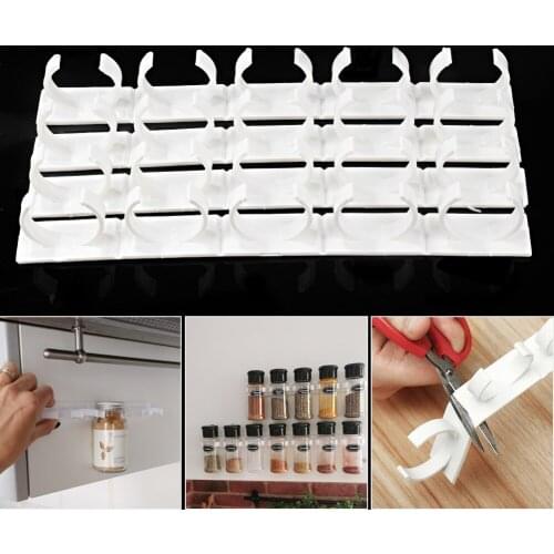 Kitchen Storage Holder Wall-Mounted Cupboard Adhesive Door Wall Cabinet Clip Spice Jar Seasoning Bottles Door Holder Bottle Rack