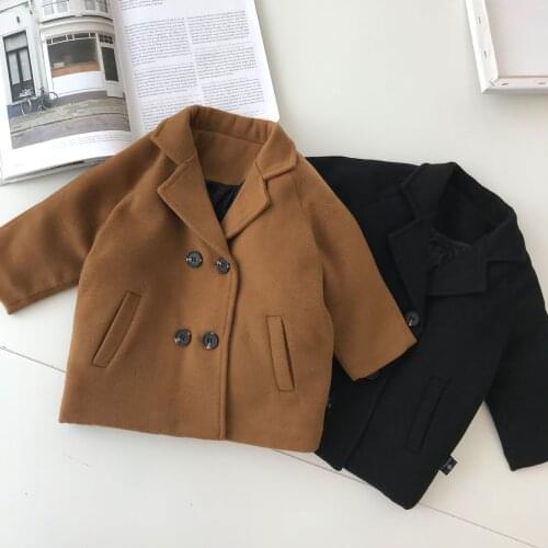 Baby Winter Clothes 2021 New Childrens Woolen Coats Baby Boys Casual Solid Double Breasted Jacket Toddler Blends Coat Outwear