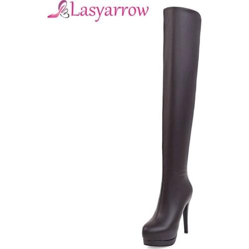 Lasyarrow Shoes Woman Fashion Platform Womens Shoes Plus Size 32-43 Womens Winer Boots High Heel Long Boot Shoes Zipper RM117