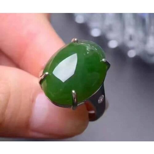Natural green jasper gem Ring Natural gemstone Ring 925 sterling silver Stylish elegant big luxurious round women fine Jewelry