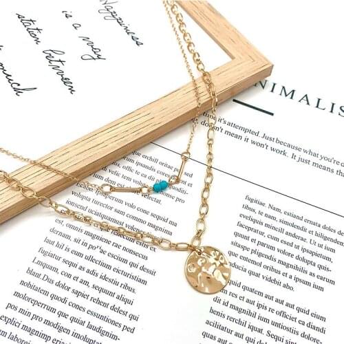 Charming Double Layer Geometric Pendant Necklace Elegant Female Gold Double Chain Accessories Bohemian Girl Jewelry