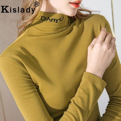 Autumn Turtleneck Slim Gothic Women Shirts Long Sleeve Harajuku OL Tops Plus Size Korean Shirts Embroidery Vintage Sexy Clothes
