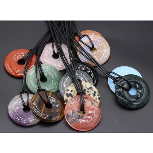 Natural Agates Stones Bead Necklace Trendy Round Shape Big Hole Beads Tiger Eye Malachite Pendant Necklaces for Women Jewelry