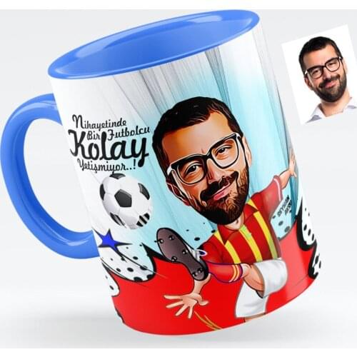 Personalized Mr Football Player Yellow Red Caricature Of Blue Mug cup-1