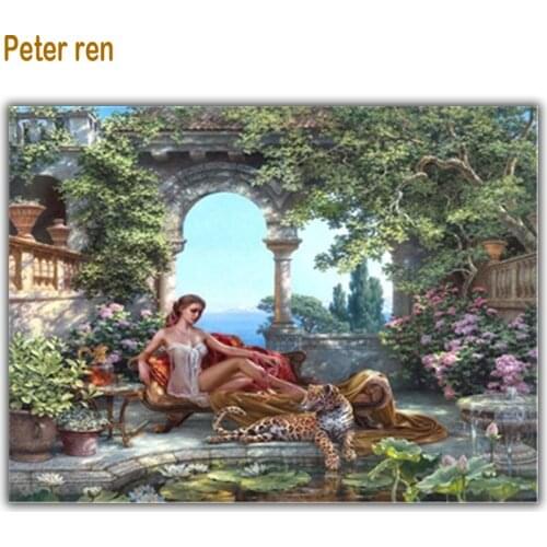 Peter ren DIY Diamond painting cross-stitch kit square mosaic Full Layout rhinestone Diamond Embroidery Beauty leopard courtyard