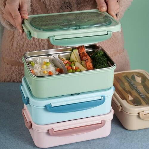 Portable Insulated Lunch Box Stainless Steel PP Environmental Protection Square Lunch Box Microwave Oven Box for Office Workers