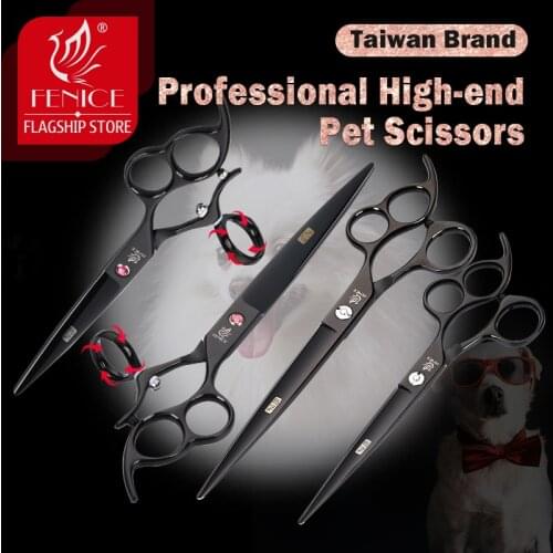 Fenice 7.0/8.0 inch Black Professional Dog Grooming Scissors Rotate 360° Pet Cutting Shear Japan 440C
