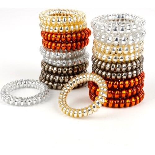 4-10Pcs/Pack Candy Color Elastic Hair Bands Black Brighter Headwear Plastic Telephone Wire hair accessories for Women Dia 5cm